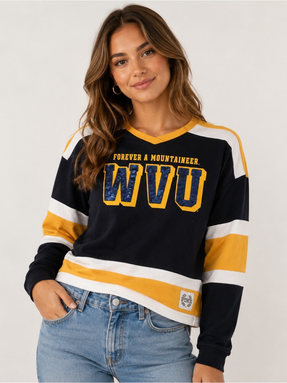 WVU  Navy & Gold Long-Sleeve Rugby Shirt
